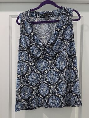 INC Sleeveless Blue Medallion Print Top